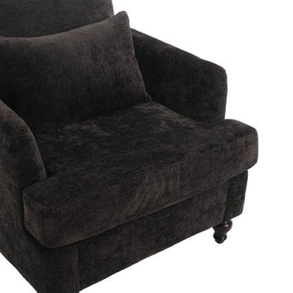 Modern Accent Chair Lounge Chair Black Chenille Tufted Club Chair Mid Century Arm Chair with Solid Wood Frame-海智集-Default-