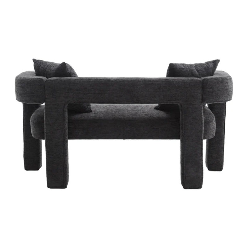 Modern Chenille Loveseat Sofa, Comfy Upholstered 2-Seater Sofa, Small Loveseat Accent Couch for Living Bedroom Leisure Areas, Carbon Black-海智集-Default-
