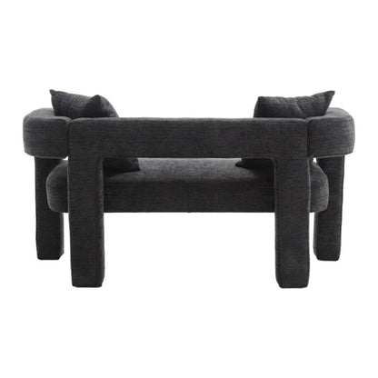 Modern Chenille Loveseat Sofa, Comfy Upholstered 2-Seater Sofa, Small Loveseat Accent Couch for Living Bedroom Leisure Areas, Carbon Black-海智集-Default-
