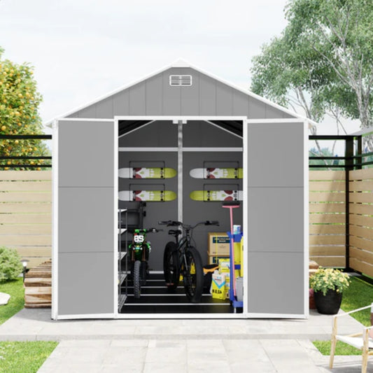 Campcraft 8*10ft resin storage shed, high quality pp material, strong structure, waterproof, rust and UV proof, large storage space, 12mm thick pp board, HD window lighting-海智集-Default-