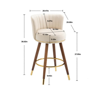 COOLMORE Counter Height Bar Stools Set of 2 for Kitchen Counter Solid Wood Legs with a fixed height of 360 degrees-海智集-Default-
