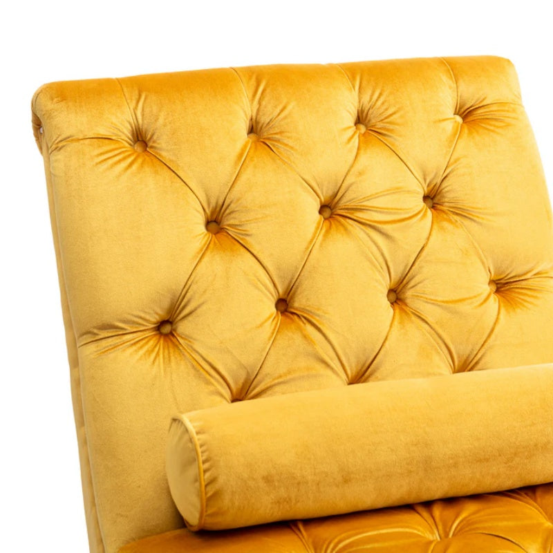 Velvet Button-Tufted Upholstered Chaise Lounge Chair with Pillow for Bedroom Living Room Office, Mustard-海智集-Default-