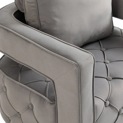 Swivel Accent Chair - Modern Accent Chair with Pillow, Velvet Armchair Side Chair with Tufted Button for Living Room, Bedroom, Office(Gray)-海智集-Default-