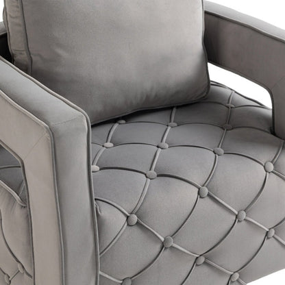 Swivel Accent Chair - Modern Accent Chair with Pillow, Velvet Armchair Side Chair with Tufted Button for Living Room, Bedroom, Office(Gray)-海智集-Default-