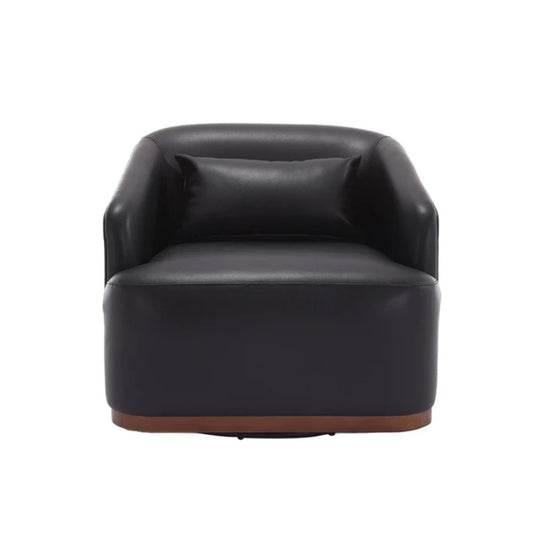 Contemporary Swivel Barrel Chair, Comfy Accent Sofa with 360 Degree Swivel, Black PU Leather, 31.5 x 31.5 x 27.56 Inches-海智集-Default-