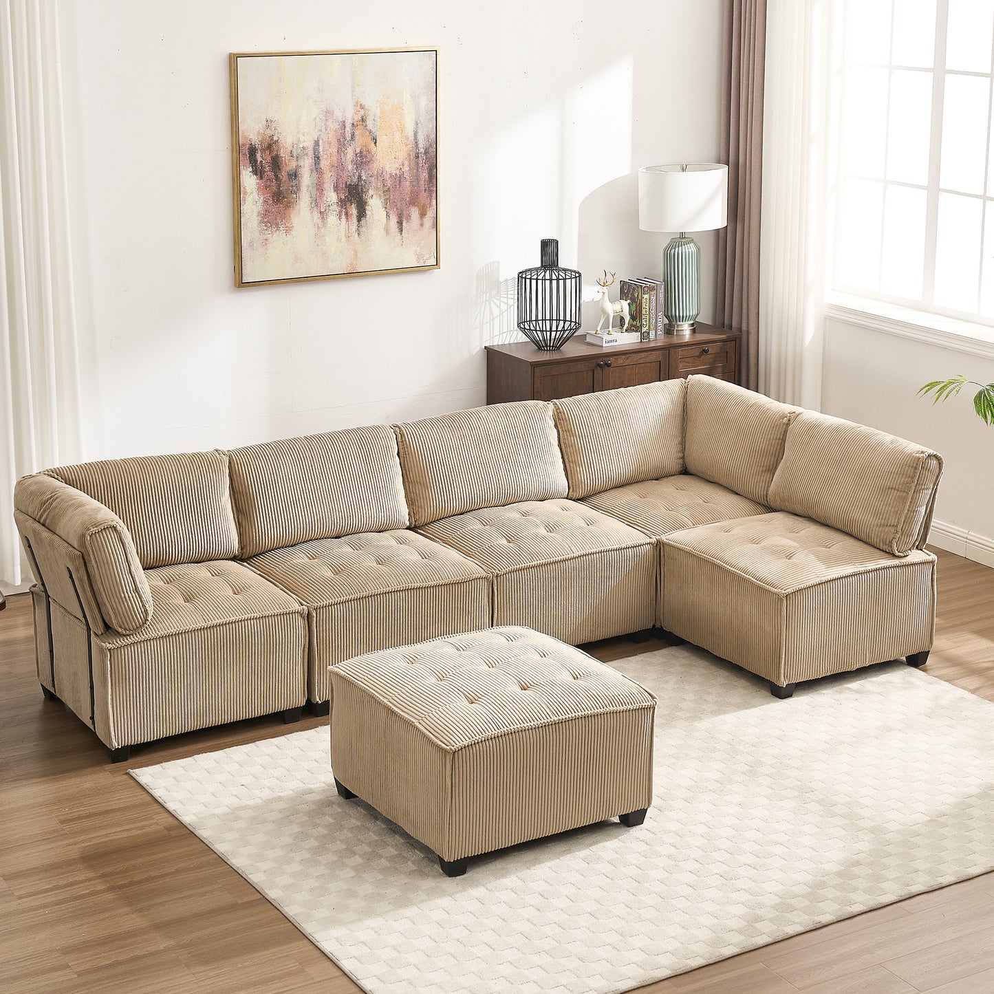 UNITED WE WIN Modular Sectional Sofa U Shaped Modular Couch with Reversible Chaise Modular Sofa Sectional Couch,6- Seat Convertible Sofa,Fit for Living Room-海智集-Default-