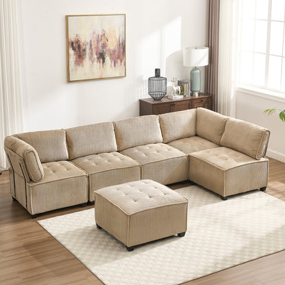 UNITED WE WIN Modular Sectional Sofa U Shaped Modular Couch with Reversible Chaise Modular Sofa Sectional Couch,6- Seat Convertible Sofa,Fit for Living Room-海智集-Default-