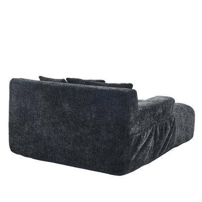 Chenille Interior Lazy Sofa Chaise Lounge Armchair with Three Pillows and Armrests, Black, Soft Chenille, 61.42x48.43x27.95 inches-海智集-Default-
