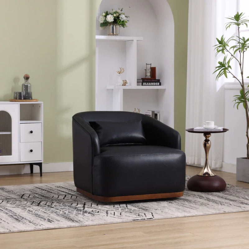Contemporary Swivel Barrel Chair, Comfy Accent Sofa with 360 Degree Swivel, Black PU Leather, 31.5 x 31.5 x 27.56 Inches-海智集-Default-