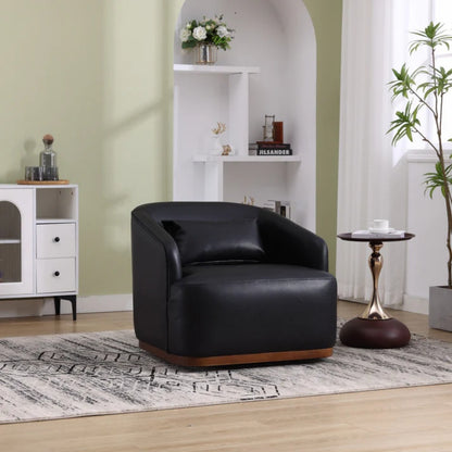 Contemporary Swivel Barrel Chair, Comfy Accent Sofa with 360 Degree Swivel, Black PU Leather, 31.5 x 31.5 x 27.56 Inches-海智集-Default-