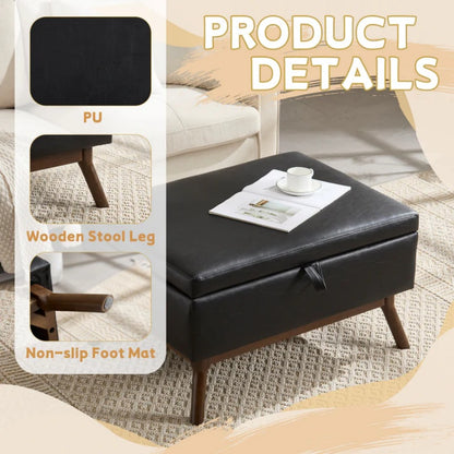 Mid-century modern square coffee table storage bench, assembled, suitable for living room, entryway and family room, used as a coffee table, stirrups, shoe bench-海智集-Default-