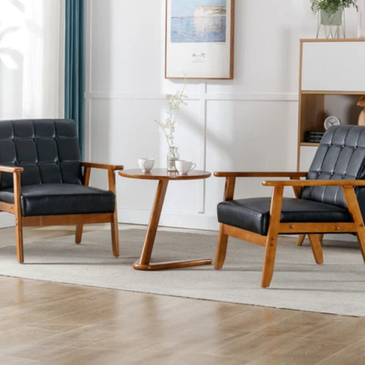 Accent Chairs Set of 2 with Side Table, Mid Century Modern Accent Chair, Wood and Fabric Armchairs Side Chair, Lounge Reading Comfy Arm Chair for Living Room, Bedroom, Office-海智集-Default-