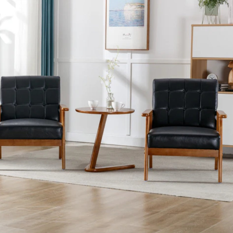Accent Chairs Set of 2 with Side Table, Mid Century Modern Accent Chair, Wood and Fabric Armchairs Side Chair, Lounge Reading Comfy Arm Chair for Living Room, Bedroom, Office-海智集-Default-