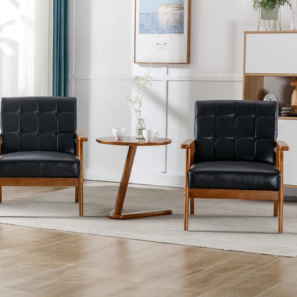 Accent Chairs Set of 2 with Side Table, Mid Century Modern Accent Chair, Wood and Fabric Armchairs Side Chair, Lounge Reading Comfy Arm Chair for Living Room, Bedroom, Office-海智集-Default-