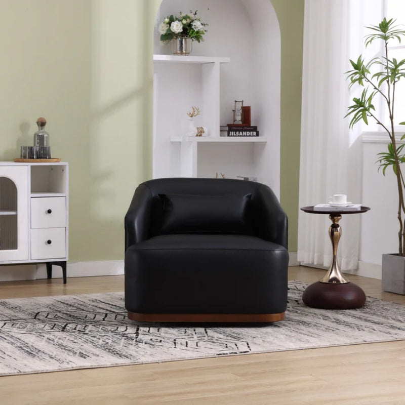 Contemporary Swivel Barrel Chair, Comfy Accent Sofa with 360 Degree Swivel, Black PU Leather, 31.5 x 31.5 x 27.56 Inches-海智集-Default-