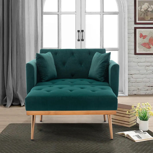 COOLMORE fashionable and classic style chaise lounge chair / accent chair for Living Room, bedroom (Green Velvet)-海智集-Default-