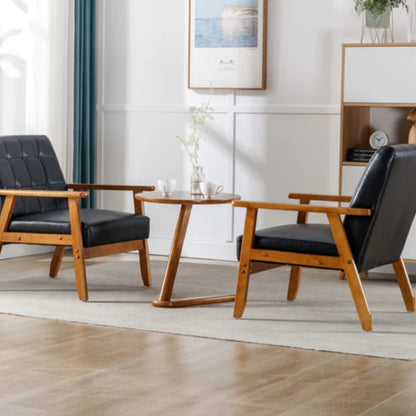 Accent Chairs Set of 2 with Side Table, Mid Century Modern Accent Chair, Wood and Fabric Armchairs Side Chair, Lounge Reading Comfy Arm Chair for Living Room, Bedroom, Office-海智集-Default-