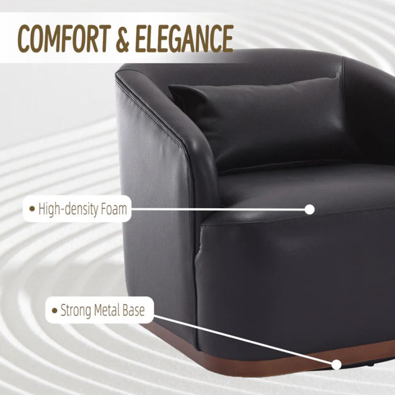 Contemporary Swivel Barrel Chair, Comfy Accent Sofa with 360 Degree Swivel, Black PU Leather, 31.5 x 31.5 x 27.56 Inches-海智集-Default-