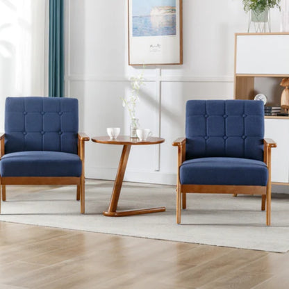 Accent Chairs Set of 2 with Side Table, Mid Century Modern Accent Chair, Wood and Fabric Armchairs Side Chair, Lounge Reading Comfy Arm Chair for Living Room, Bedroom, Office-海智集-Default-