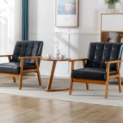 Accent Chairs Set of 2 with Side Table, Mid Century Modern Accent Chair, Wood and Fabric Armchairs Side Chair, Lounge Reading Comfy Arm Chair for Living Room, Bedroom, Office-海智集-Default-