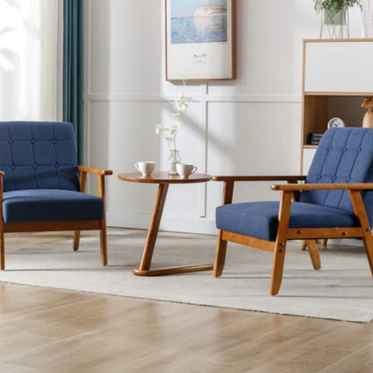 Accent Chairs Set of 2 with Side Table, Mid Century Modern Accent Chair, Wood and Fabric Armchairs Side Chair, Lounge Reading Comfy Arm Chair for Living Room, Bedroom, Office-海智集-Default-