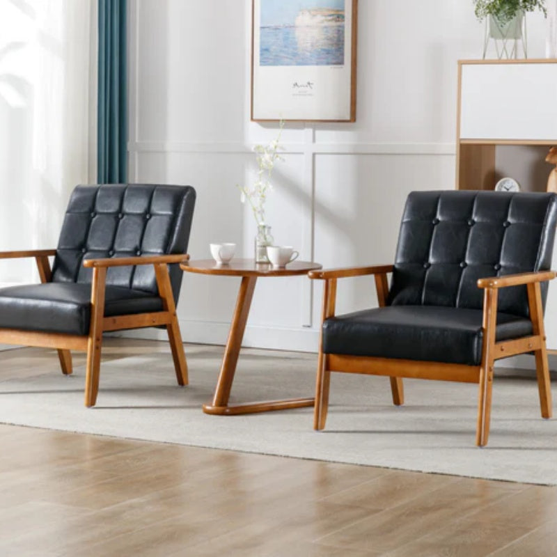 Accent Chairs Set of 2 with Side Table, Mid Century Modern Accent Chair, Wood and Fabric Armchairs Side Chair, Lounge Reading Comfy Arm Chair for Living Room, Bedroom, Office-海智集-Default-
