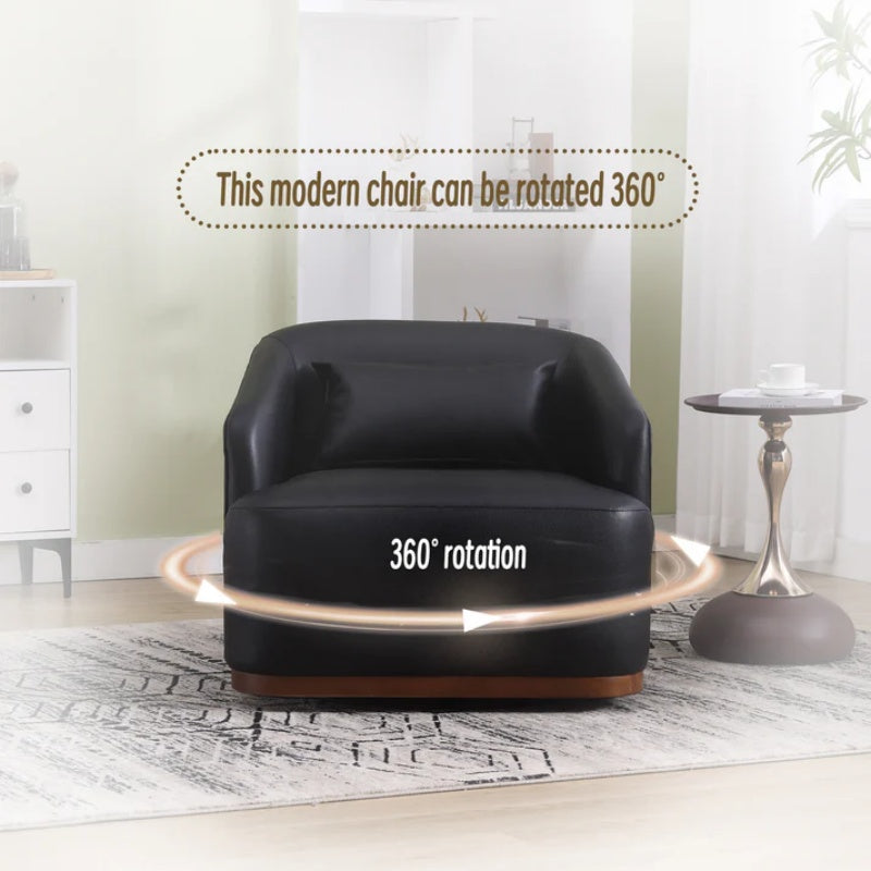 Contemporary Swivel Barrel Chair, Comfy Accent Sofa with 360 Degree Swivel, Black PU Leather, 31.5 x 31.5 x 27.56 Inches-海智集-Default-
