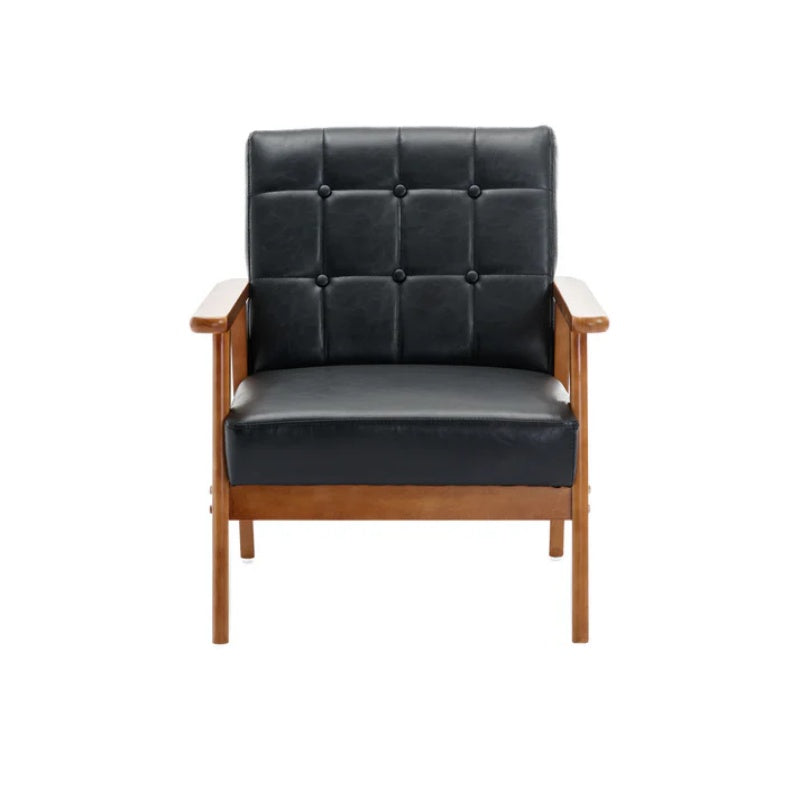 Accent Chairs Set of 2 with Side Table, Mid Century Modern Accent Chair, Wood and Fabric Armchairs Side Chair, Lounge Reading Comfy Arm Chair for Living Room, Bedroom, Office-海智集-Default-