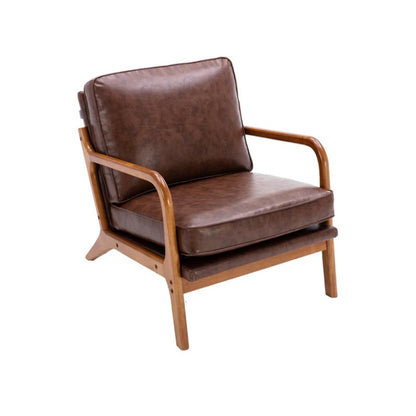 COOLMORE Mid Century Modern Accent Chair, Comfy Fabric Living Room Chairs with Solid Wood Frame, Lounge Reading Armchair, Easy Assembly (Brown PU)-海智集-Default-