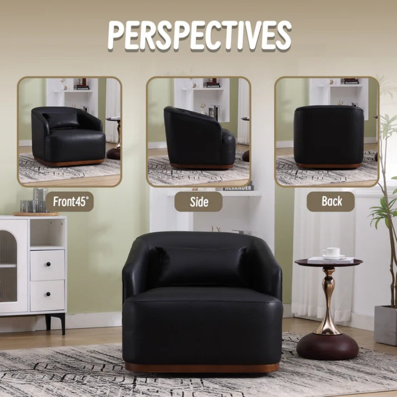 Contemporary Swivel Barrel Chair, Comfy Accent Sofa with 360 Degree Swivel, Black PU Leather, 31.5 x 31.5 x 27.56 Inches-海智集-Default-