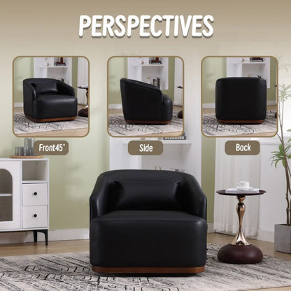Contemporary Swivel Barrel Chair, Comfy Accent Sofa with 360 Degree Swivel, Black PU Leather, 31.5 x 31.5 x 27.56 Inches-海智集-Default-