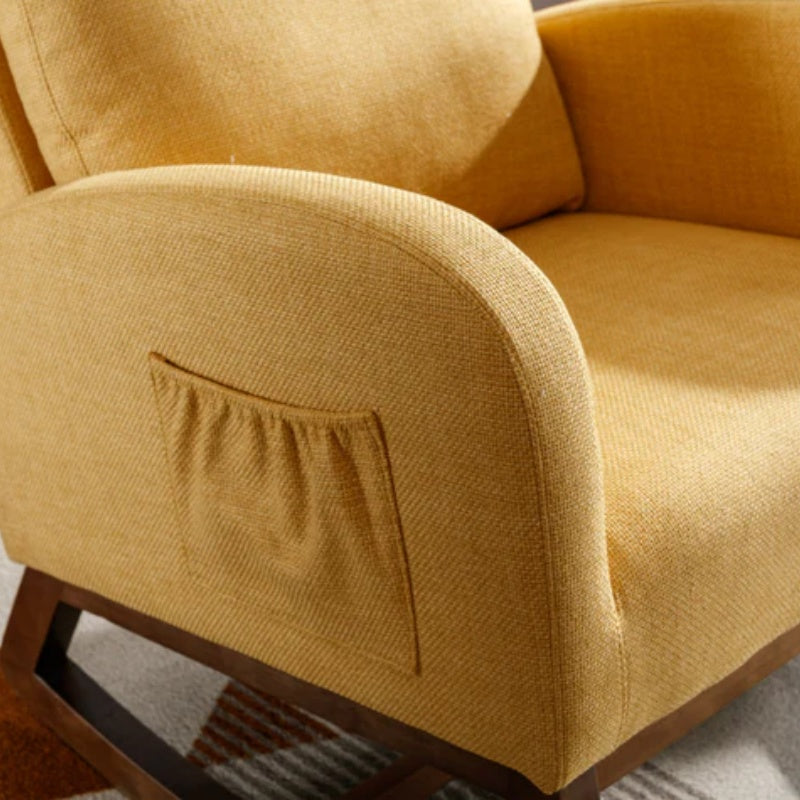 Rocking Chair, Modern Glider Chair, Recliner Armchair with Wood Legs and Side Pocket, Nursery Rocking Accent Chair with High Back for Living Room Bedroom (Yellow linen)-海智集-Default-