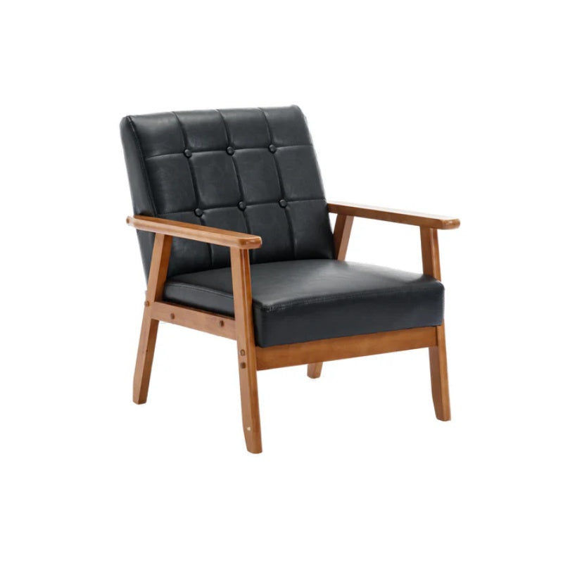 Accent Chairs Set of 2 with Side Table, Mid Century Modern Accent Chair, Wood and Fabric Armchairs Side Chair, Lounge Reading Comfy Arm Chair for Living Room, Bedroom, Office-海智集-Default-
