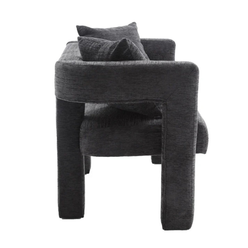 Modern Chenille Loveseat Sofa, Comfy Upholstered 2-Seater Sofa, Small Loveseat Accent Couch for Living Bedroom Leisure Areas, Carbon Black-海智集-Default-
