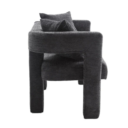 Modern Chenille Loveseat Sofa, Comfy Upholstered 2-Seater Sofa, Small Loveseat Accent Couch for Living Bedroom Leisure Areas, Carbon Black-海智集-Default-