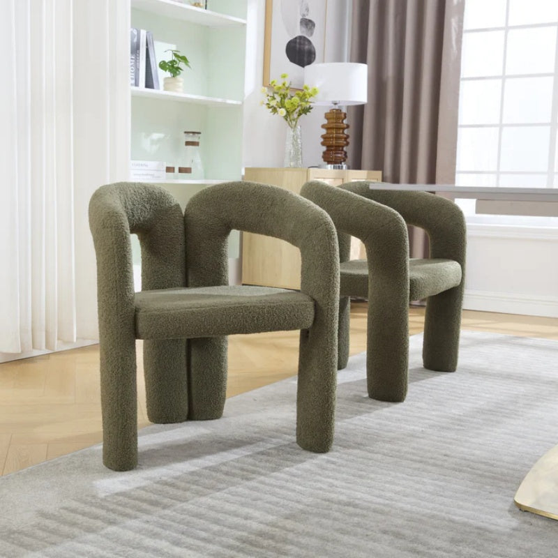 COOLMORE Contemporary Designed Velvet Upholstered Accent/Dining Chair in Olive Teddy Fabric with Armrests-海智集-Default-