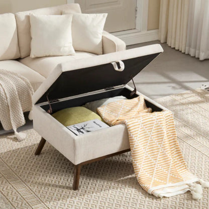 Mid-century modern square coffee table storage bench, assembled, suitable for living room, entryway and family room, used as a coffee table, stirrups, shoe bench-海智集-Default-