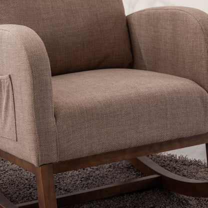 Rocking Chair, Modern Glider Chair, Recliner Armchair with Wood Legs and Side Pocket, Nursery Rocking Accent Chair with High Back for Living Room Bedroom (Camel linen)-海智集-Default-
