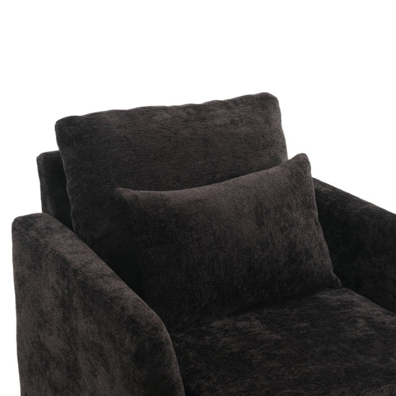 Modern Accent Chair Lounge Chair Black Chenille Tufted Club Chair Mid Century Arm Chair with Solid Wood Frame-海智集-Default-