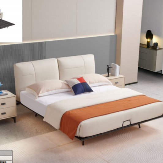 Luo LAN Series Italian Light Luxury Leather Bed 1926#222*188*103 (Single bed without bedside table)-海智集-