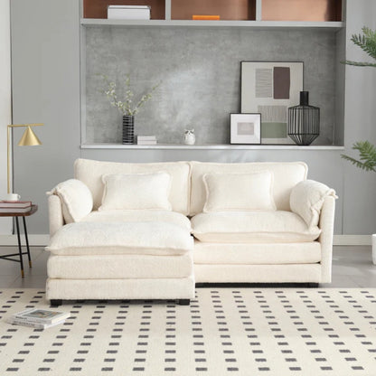 UNITED WE WIN Chenille fabric, removable armrests with side pockets, high density sponge filling, oversized double sofa with footstool-海智集-Default-