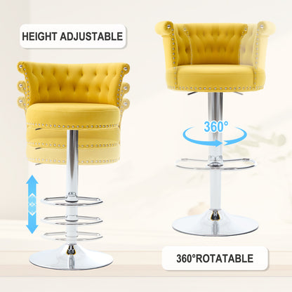 COOLMORE Velvet Bar Stool Set of 2, Adjustable Swivel Bar Stools with Silver Plated Metal Leg, Chrome Nailhead, Counter Height Chair for Kitchen,Dining Room-海智集-Default-