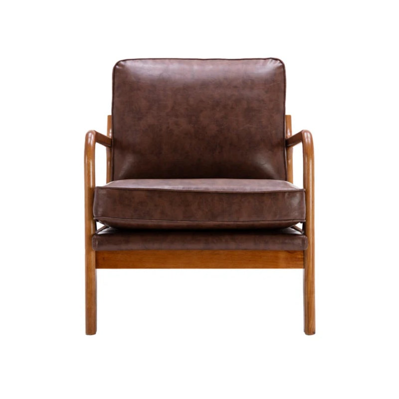 COOLMORE Mid Century Modern Accent Chair, Comfy Fabric Living Room Chairs with Solid Wood Frame, Lounge Reading Armchair, Easy Assembly (Brown PU)-海智集-Default-