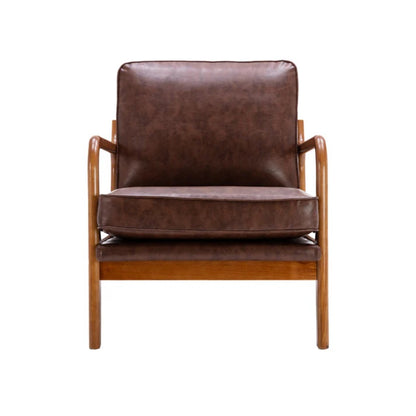 COOLMORE Mid Century Modern Accent Chair, Comfy Fabric Living Room Chairs with Solid Wood Frame, Lounge Reading Armchair, Easy Assembly (Brown PU)-海智集-Default-