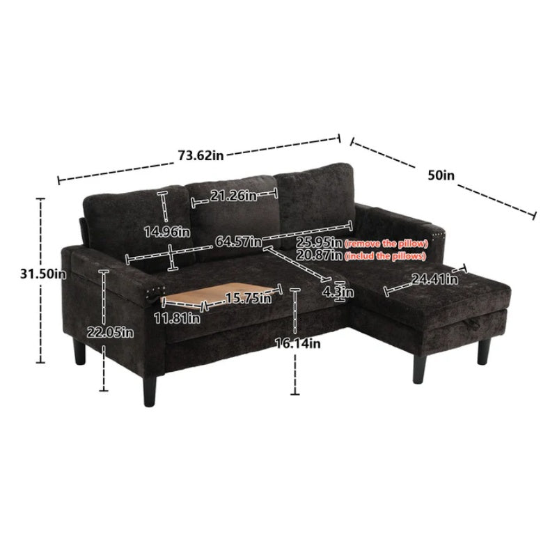UNITED Sectional Sofa Reversible Sectional Sleeper Sectional Sofa with Storage Chaise-海智集-Default-