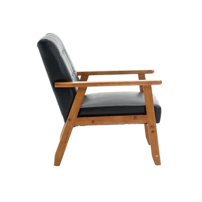Accent Chairs Set of 2 with Side Table, Mid Century Modern Accent Chair, Wood and Fabric Armchairs Side Chair, Lounge Reading Comfy Arm Chair for Living Room, Bedroom, Office-海智集-Default-
