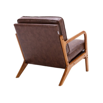 COOLMORE Mid Century Modern Accent Chair, Comfy Fabric Living Room Chairs with Solid Wood Frame, Lounge Reading Armchair, Easy Assembly (Brown PU)-海智集-Default-