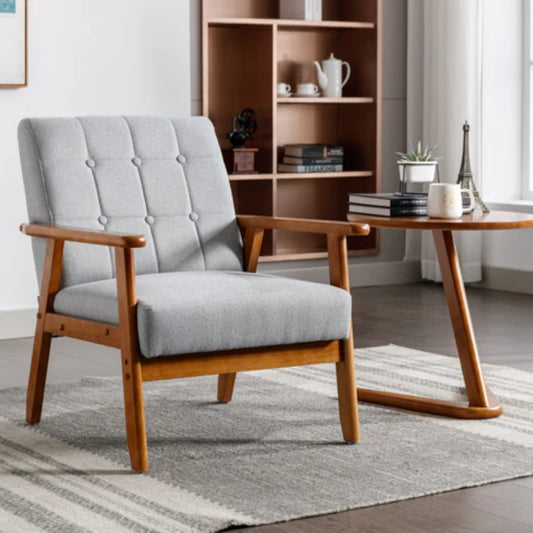 Leisure Chair with Solid Wood Armrest and Feet, Mid-Century Modern Accent chair, for Living Room Bedroom Studio chair-海智集-Default-