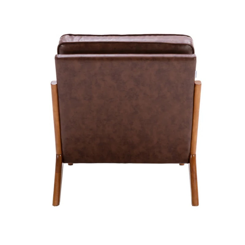 COOLMORE Mid Century Modern Accent Chair, Comfy Fabric Living Room Chairs with Solid Wood Frame, Lounge Reading Armchair, Easy Assembly (Brown PU)-海智集-Default-
