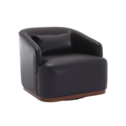Contemporary Swivel Barrel Chair, Comfy Accent Sofa with 360 Degree Swivel, Black PU Leather, 31.5 x 31.5 x 27.56 Inches-海智集-Default-